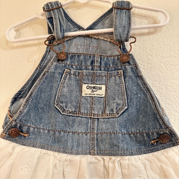 OshKosh B'gosh Kids Jean Dress Overalls, Cut White Eyelet Skirt, 12-18 months - Picture 3 of 8